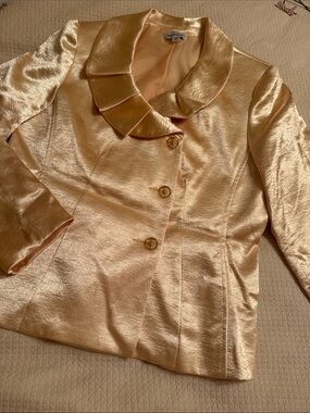 Nicolette Elegant Metallic Gold Women's Jacket with Decorative Buttons